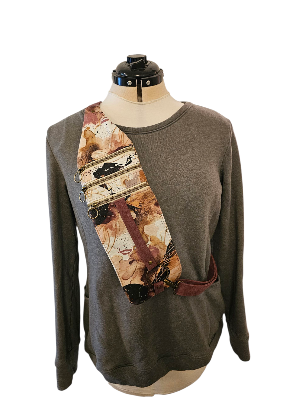 Triple Sling Crossbody with Abstract Design